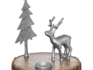 Stag And Tree Log Slice Candle Holder