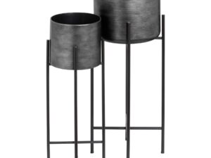 Set Of Two Grey Metallic Planters On Stand
