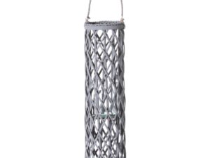 Large Grey Wicker Lantern With Glass Hurricane