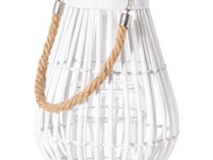 Small Domed White Rattan Lantern With Rope Detail