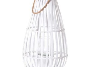 Large White Floor Standing  Domed Wicker Lantern With Rope
