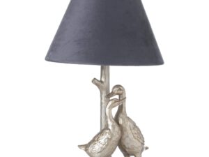 Silver Pair Of Ducks Table Lamps With Velvet Shade