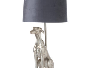William The Whippet Silver Table Lamp With Grey Velvet Shade