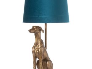 William The Whippet Table Lamp With Teal Velvet Shade