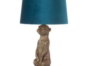 Morris The Meerkat Table Lamp With Teal Velvet Shade