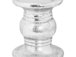 Silver Punch Faced Ceramic Large Candle Holder