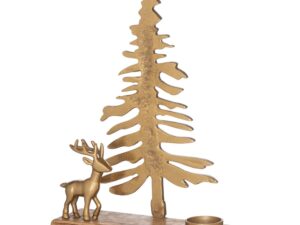 Large Cast Tree And Stag Candle Holder Ornament