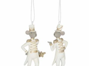 Set Of Two White And Silver Hand Painted Christmas Mice