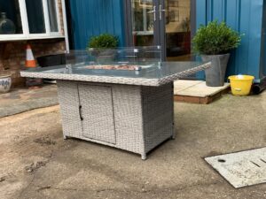 Rattan Firepit Dining Patio Set With 4 Chairs - Image 9